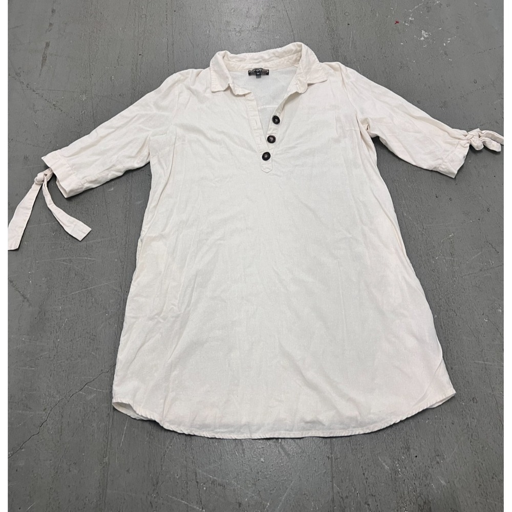 J Gee Mini Dress Womens XL White‎ Linen Tie-Sleeve Minimalist Casual Summer Wear